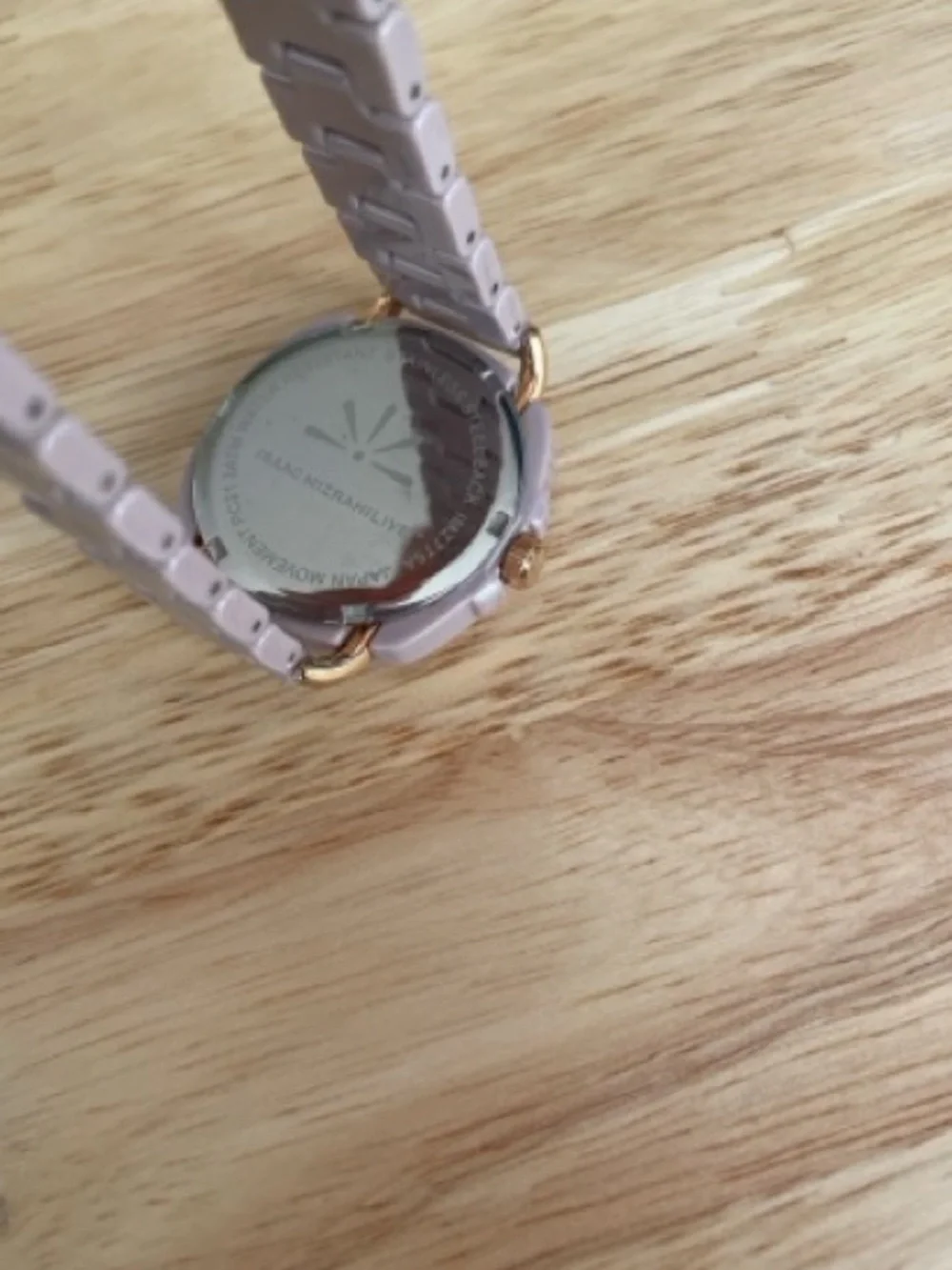 Isaac Mizrahi Mauve Ceramic Watch Gold Trim Rhinestone Accents